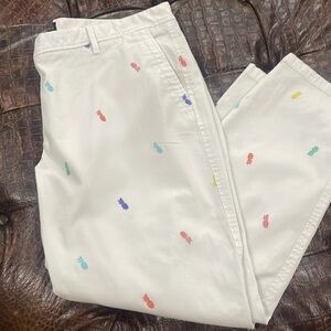 Talbots White Embroidered Pineapple Relaxed Chinos, 16P